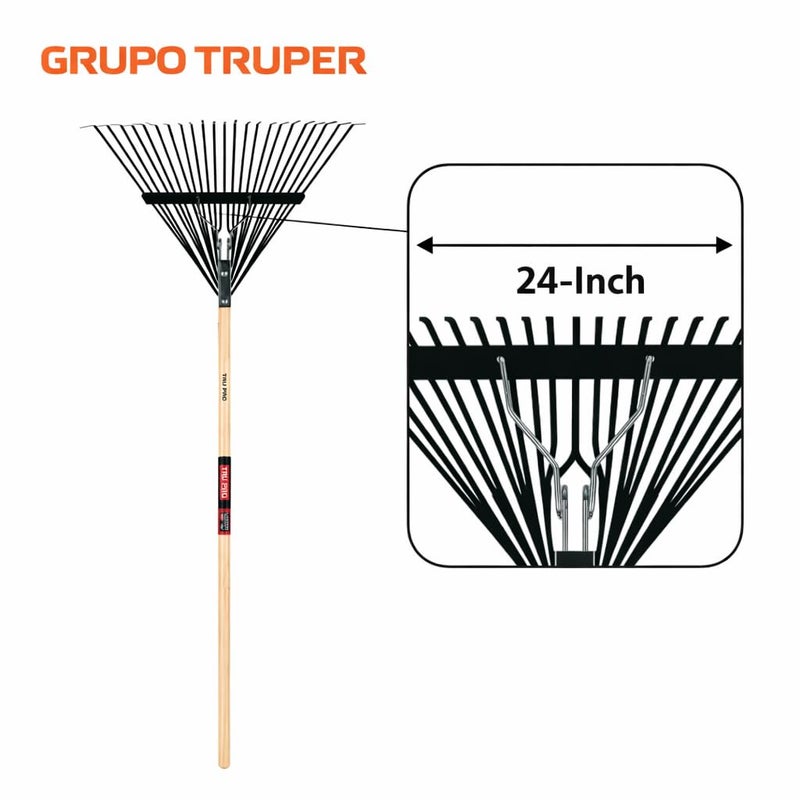 Truper TruPro Steel Leaf Rake, 24-Inch Head, 54-Inch Wood Handle - Garden Rakes Metal Heavy Duty - Yard Rakes - Lawn Rake for Leaves and Grass (Model EMX-24 / 30480) - Image 4