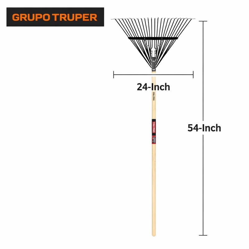 Truper TruPro Steel Leaf Rake, 24-Inch Head, 54-Inch Wood Handle - Garden Rakes Metal Heavy Duty - Yard Rakes - Lawn Rake for Leaves and Grass (Model EMX-24 / 30480) - Image 3
