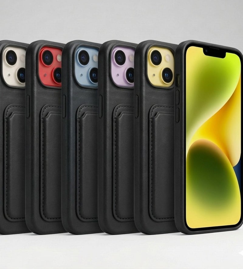 أتش أم سي جراب محفظة أنيق مناسب للأعمال لهاتف iPhone 14 Plus/Max، مقاوم للصدمات، مع غطاء خلفي من الجلد - Image 2