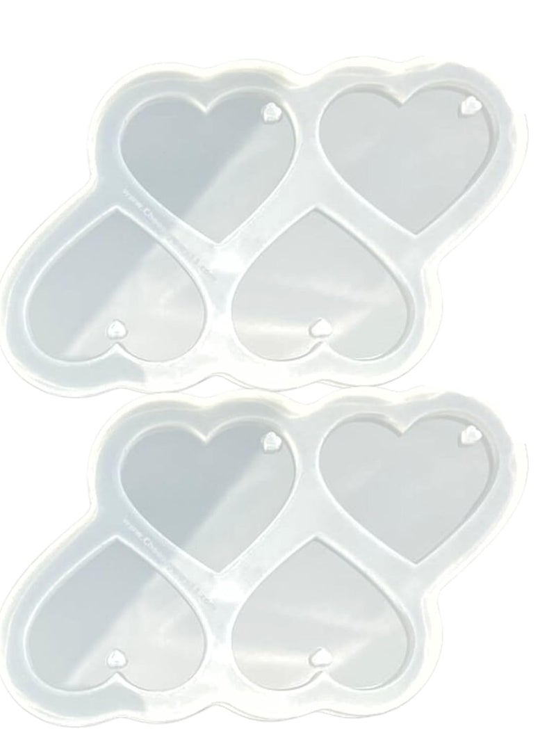 Snoogg Pack of 2 Silicone Mold 4 Cavity 40 mm Heart Shape Keychain with Hole for Epoxy Resin Casting Resin Art for Home Decor, DIY Crafts Project and Handmade Personalized Customize Gifts - Image 1