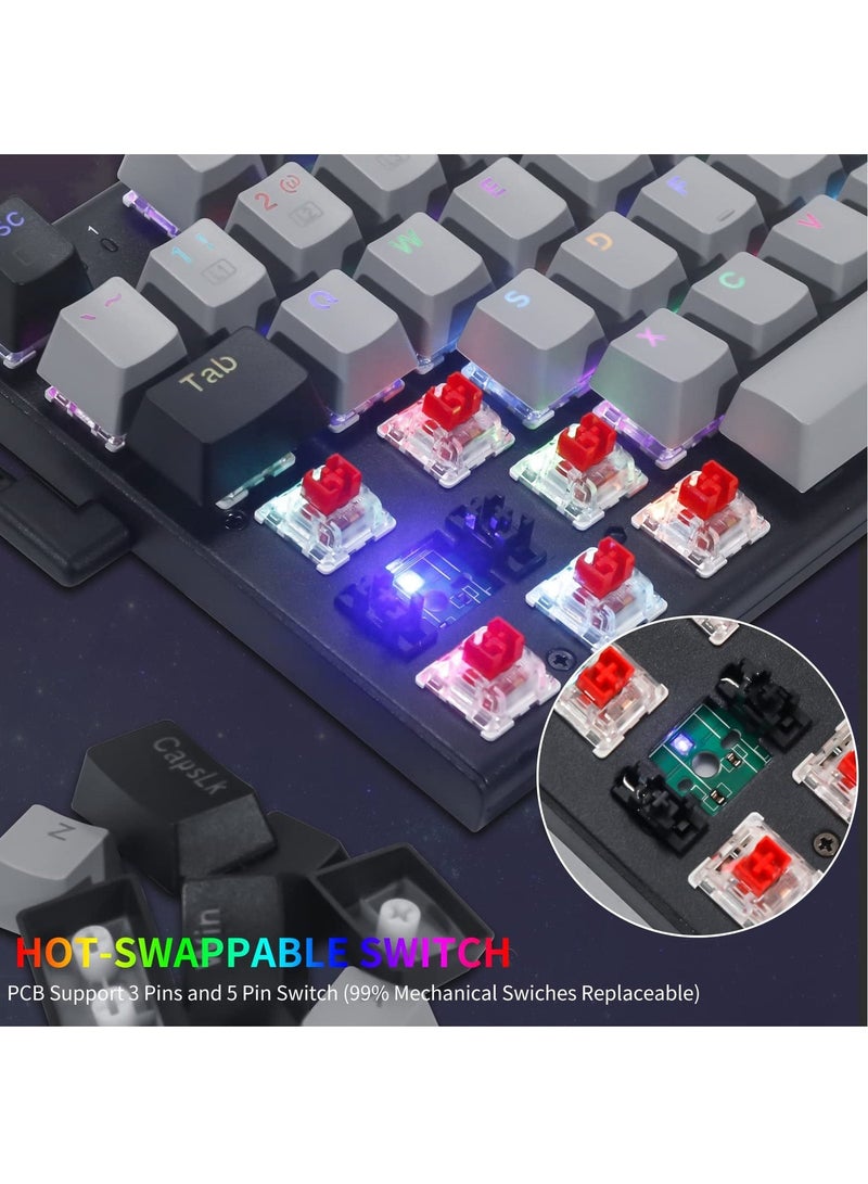 إي-يوسو لوحة مفاتيح ألعاب Z-19 RGB بـ 94 مفتاحًا، لوحة أرقام، مفاتيح حمراء، لوحة مفاتيح ميكانيكية مدمجة، مقبس قابل للتبديل السريع، رمادي أسود - Image 2