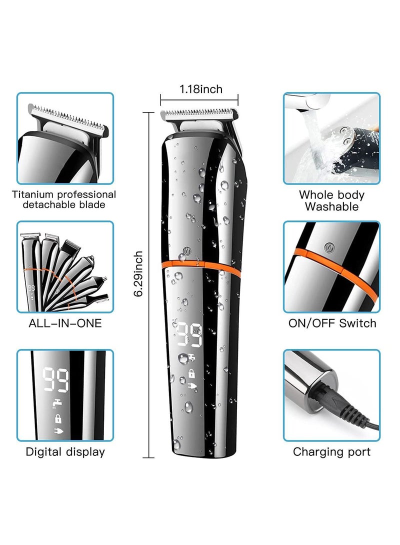 Mens Professional Hair Cutting Kit,Beard Trimmer,6 in 1 Kit Electric Cordless Nose Trimmer Grooming for Beard Head Face and Body Waterproof IPX7 USB Rechargeable LED Power Display - Image 4