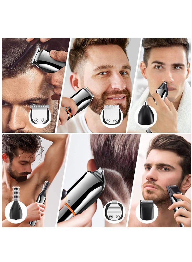 Mens Professional Hair Cutting Kit,Beard Trimmer,6 in 1 Kit Electric Cordless Nose Trimmer Grooming for Beard Head Face and Body Waterproof IPX7 USB Rechargeable LED Power Display - Image 2
