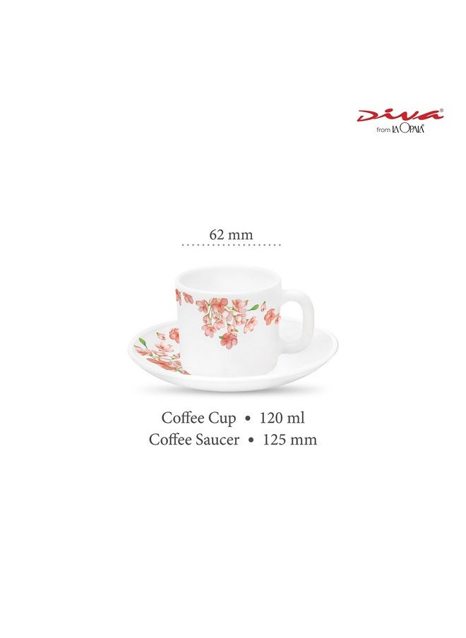 La Opala La Opala Diva, Opal Glass Crockery | Coffee Cup & Saucer Cylinder, Set of 12 | Aster Pink, 120 ml | for Tea & Coffee | Microwave Safe | 100% Vegetarian | Extra Strong | Super Light | Super White  - Image 2