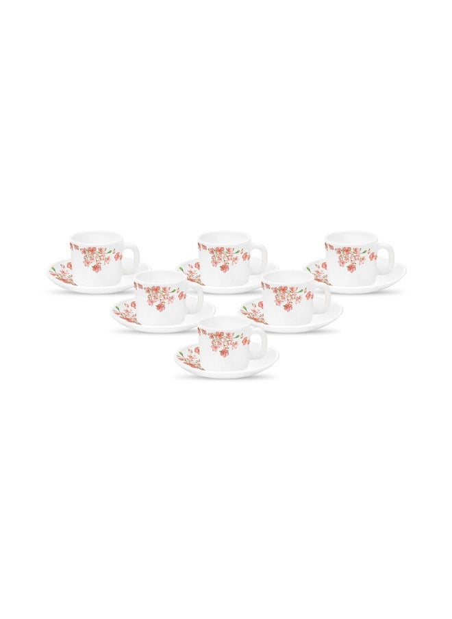 La Opala La Opala Diva, Opal Glass Crockery | Coffee Cup & Saucer Cylinder, Set of 12 | Aster Pink, 120 ml | for Tea & Coffee | Microwave Safe | 100% Vegetarian | Extra Strong | Super Light | Super White  - Image 1