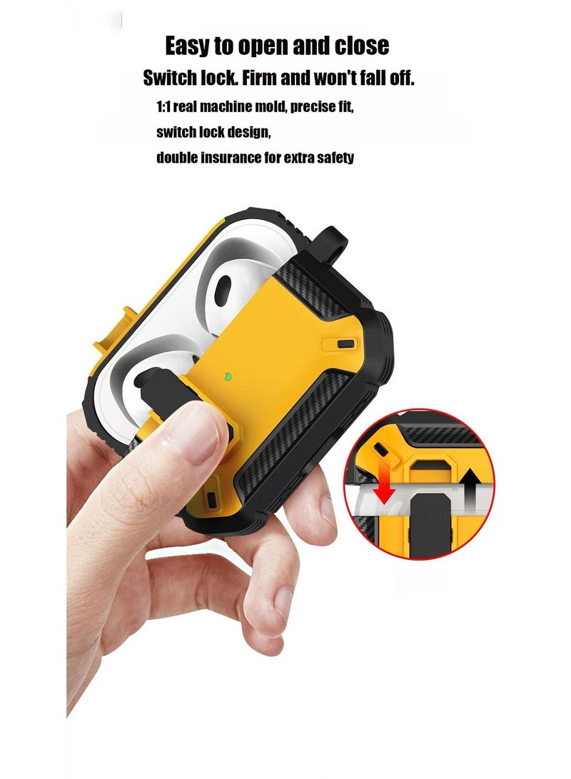 دكينج مناسب لحافظة حماية AirPods Pro 3، حافظة AirPods Pro 3 قابلة للقفل، غطاء واقٍ صلب مقاوم للصدمات بمستوى عسكري، مع سلسلة مفاتيح، متوافق مع Apple AirPods Pro 3 لعام 2025 (أصفر) - Image 2