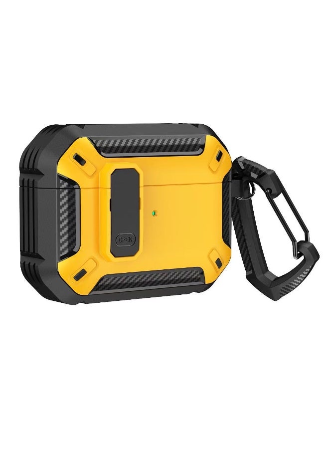 دكينج مناسب لحافظة حماية AirPods Pro 3، حافظة AirPods Pro 3 قابلة للقفل، غطاء واقٍ صلب مقاوم للصدمات بمستوى عسكري، مع سلسلة مفاتيح، متوافق مع Apple AirPods Pro 3 لعام 2025 (أصفر) - Image 1