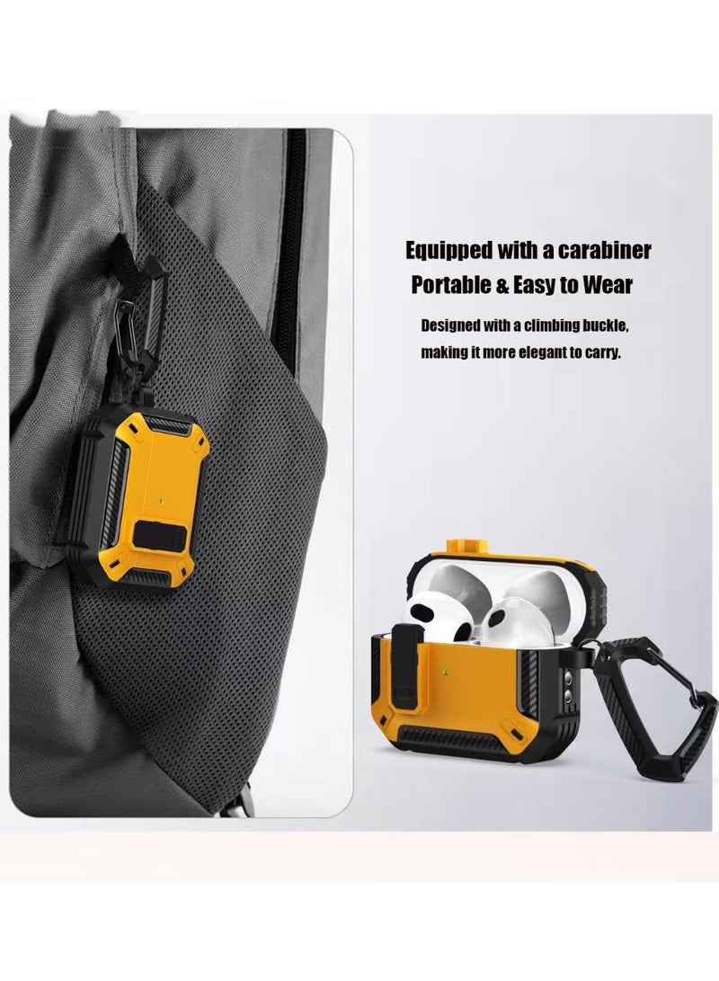 دكينج مناسب لحافظة حماية AirPods Pro 3، حافظة AirPods Pro 3 قابلة للقفل، غطاء واقٍ صلب مقاوم للصدمات بمستوى عسكري، مع سلسلة مفاتيح، متوافق مع Apple AirPods Pro 3 لعام 2025 (أصفر) - Image 3