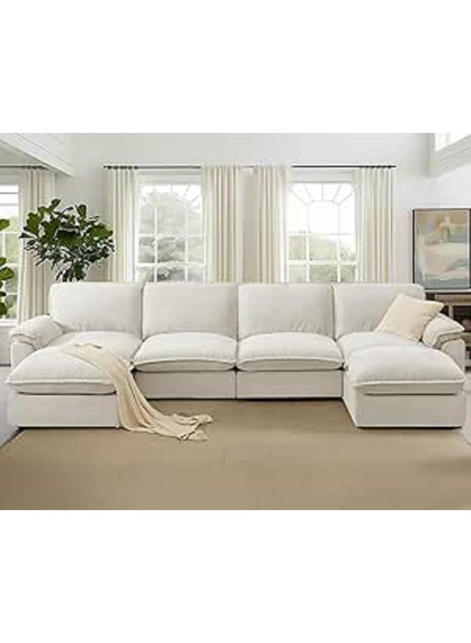Generic White Modular U-Shaped Sectional Sofa  Deep-Seat Cloud Couch with Chaise and Padded Armrests for Living Room - Image 1