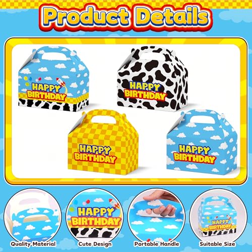 Bsenhe 16PCS Cartoon Gift Bag, Cartoon Birthday Decorations Goodie Bags Party Favor Boxes for Theme Birthday Party Supplies Sky White Cloud Cow Print Candy Bags - Image 3