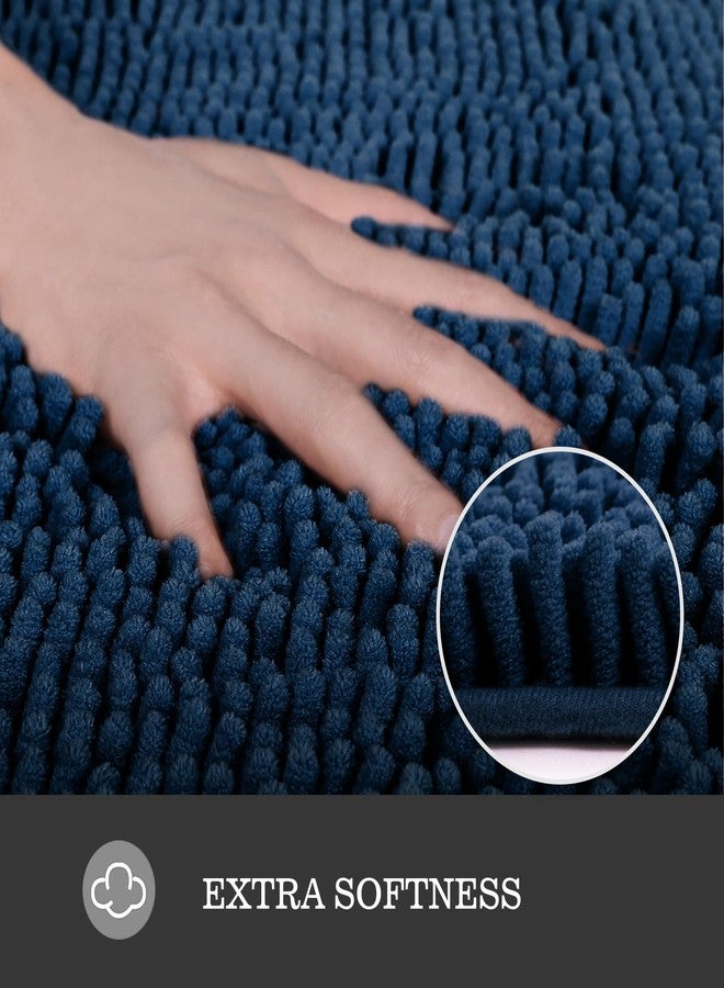 Yeaban Navy Blue Bathroom Rugs - Thick Chenille Bath Mats | Absorbent and Washable Bath Rug Non-Slip, Plush and Soft Rugs for Bathroom Floor, Shower, Sink - 24" x 36" - Image 2