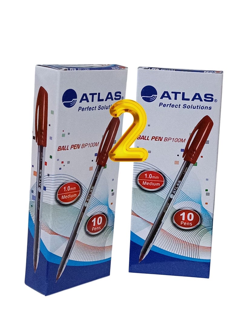 ATLAS 2-pack of Ball Pen 1.0mm Medium Tip Red Ink - Image 1