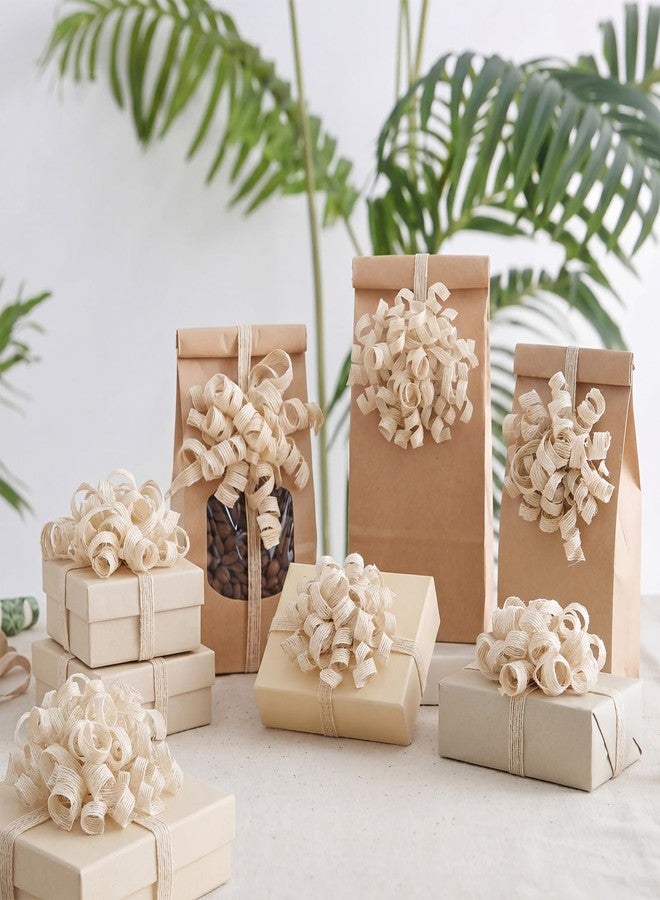 Yinder Natural White 12 Pack Large Burlap Gift Bows for Gift Wrapping Curly Ribbon Bows 5 Inch Rustic Self Adhesive Burst Gifts Bow for Birthday Baby Shower Wedding Bridal Shower Party Favors - Image 4