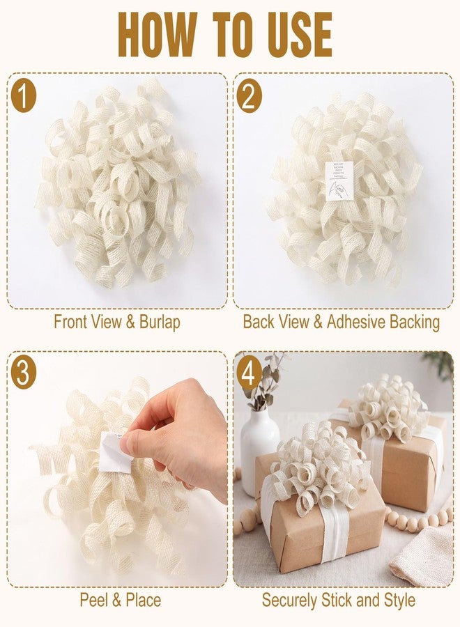 Yinder Natural White 12 Pack Large Burlap Gift Bows for Gift Wrapping Curly Ribbon Bows 5 Inch Rustic Self Adhesive Burst Gifts Bow for Birthday Baby Shower Wedding Bridal Shower Party Favors - Image 3