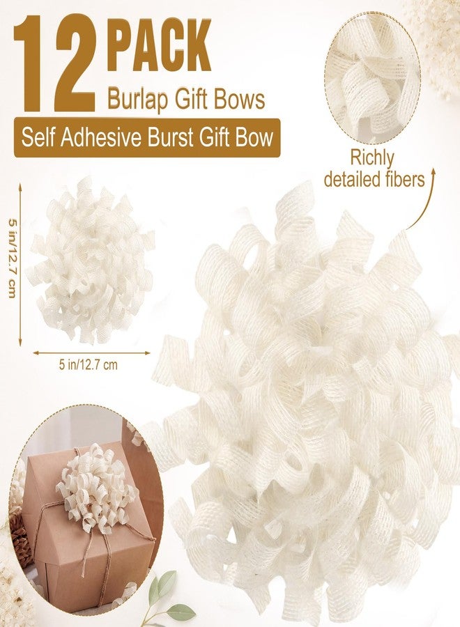 Yinder Natural White 12 Pack Large Burlap Gift Bows for Gift Wrapping Curly Ribbon Bows 5 Inch Rustic Self Adhesive Burst Gifts Bow for Birthday Baby Shower Wedding Bridal Shower Party Favors - Image 2