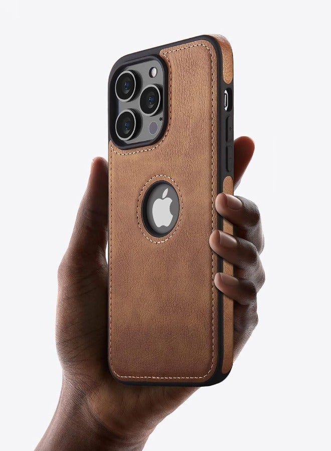 Mikki iPhone 15 Pro Case, Vegan Leather Protective Case for iPhone 15 Pro 6.1", Luxury, Elegant and Beautiful Design Cover, Non-Slip Vintage Looking Perfect Stitching Leather Case for iPhone 15 Pro (Brown) - Image 2