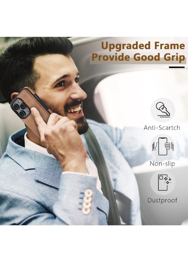 Mikki iPhone 15 Pro Case, Vegan Leather Protective Case for iPhone 15 Pro 6.1", Luxury, Elegant and Beautiful Design Cover, Non-Slip Vintage Looking Perfect Stitching Leather Case for iPhone 15 Pro (Brown) - Image 5