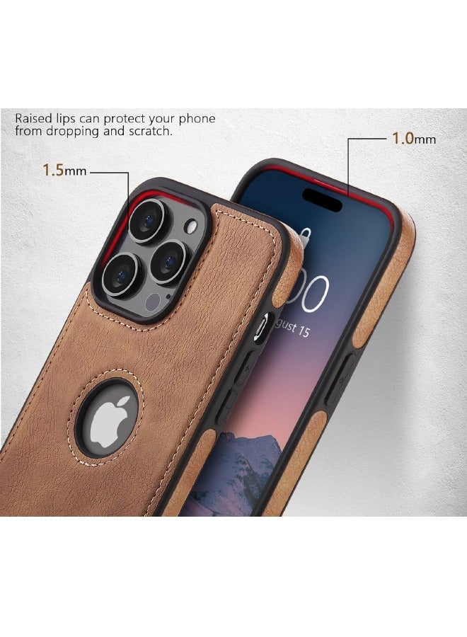 Mikki iPhone 15 Pro Case, Vegan Leather Protective Case for iPhone 15 Pro 6.1", Luxury, Elegant and Beautiful Design Cover, Non-Slip Vintage Looking Perfect Stitching Leather Case for iPhone 15 Pro (Brown) - Image 3