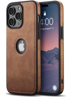 Mikki iPhone 15 Pro Case, Vegan Leather Protective Case for iPhone 15 Pro 6.1", Luxury, Elegant and Beautiful Design Cover, Non-Slip Vintage Looking Perfect Stitching Leather Case for iPhone 15 Pro (Brown)  - Image 1