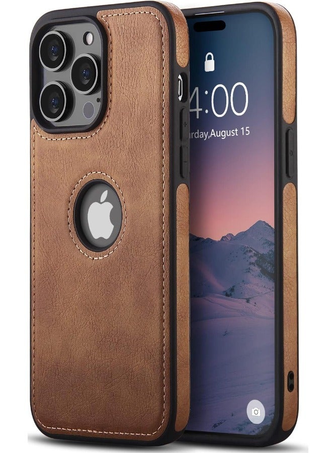 Mikki iPhone 15 Pro Case, Vegan Leather Protective Case for iPhone 15 Pro 6.1", Luxury, Elegant and Beautiful Design Cover, Non-Slip Vintage Looking Perfect Stitching Leather Case for iPhone 15 Pro (Brown) - Image 1