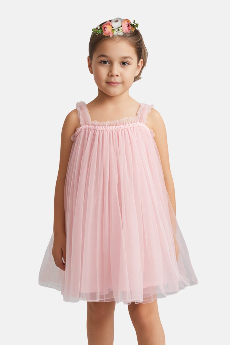 English Laundry Kids Girl 2 Pieces Solid Dress And Headband Set, Pink - Image 1