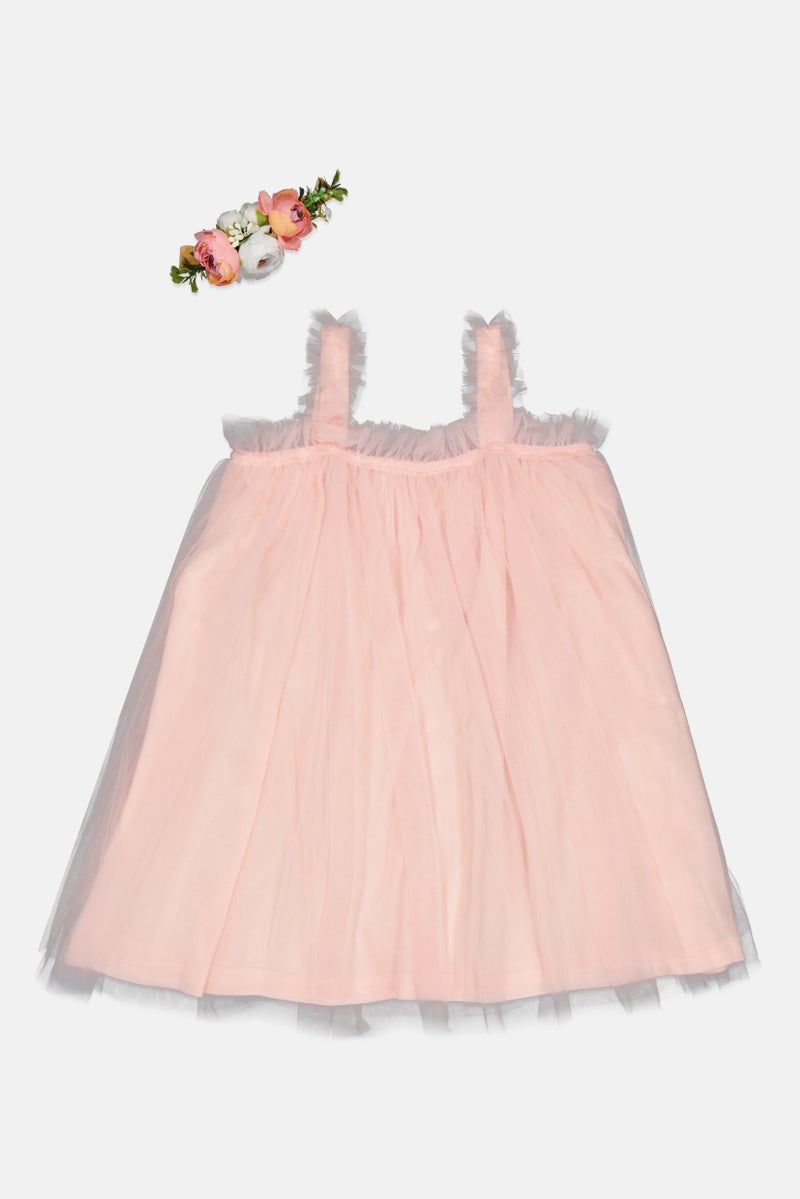 English Laundry Kids Girl 2 Pieces Solid Dress And Headband Set, Pink - Image 2