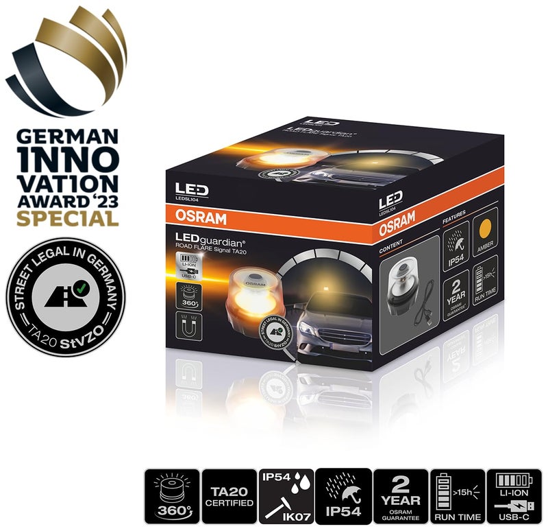 OSRAM LEDguardian ROAD FLARE Signal TA20, LEDSL104, rechargeable magnetic LED warning light, 2000K, applicable in emergency situations in road traffic - Image 2