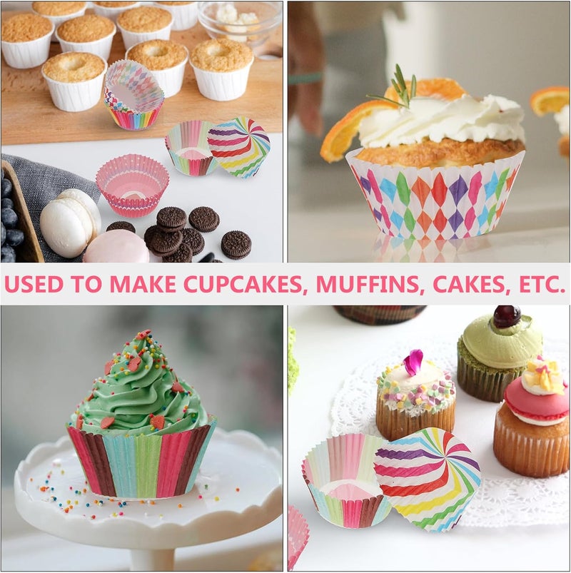 500 قطعة من أكواب كب كيك ملونة متنوعة وأغلفة خبز زخرفية، مقاومة للزيت والحرارة، مصنوعة من ورق مقاوم للزيت، مناسبة لاستخدامها في أعياد الميلاد والزفافات والحفلات، بألوان عشوائية. - Image 3