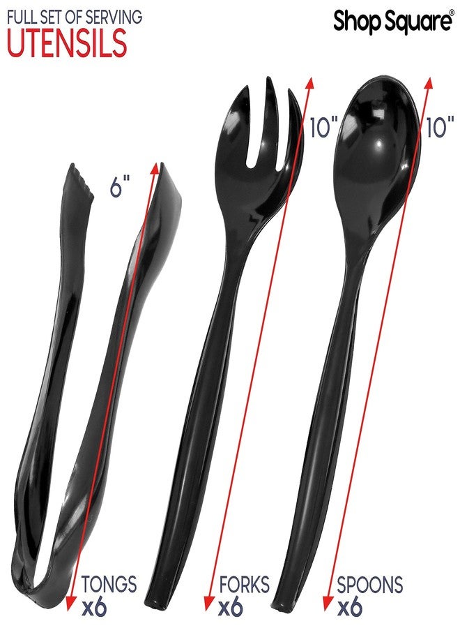 Shop Square Disposable Plastic Serving Utensils - 6 Each 6" Serving Tongs, 10” Serving Spoons, 10” Serving Forks (Set of 18 - Black) - Image 2