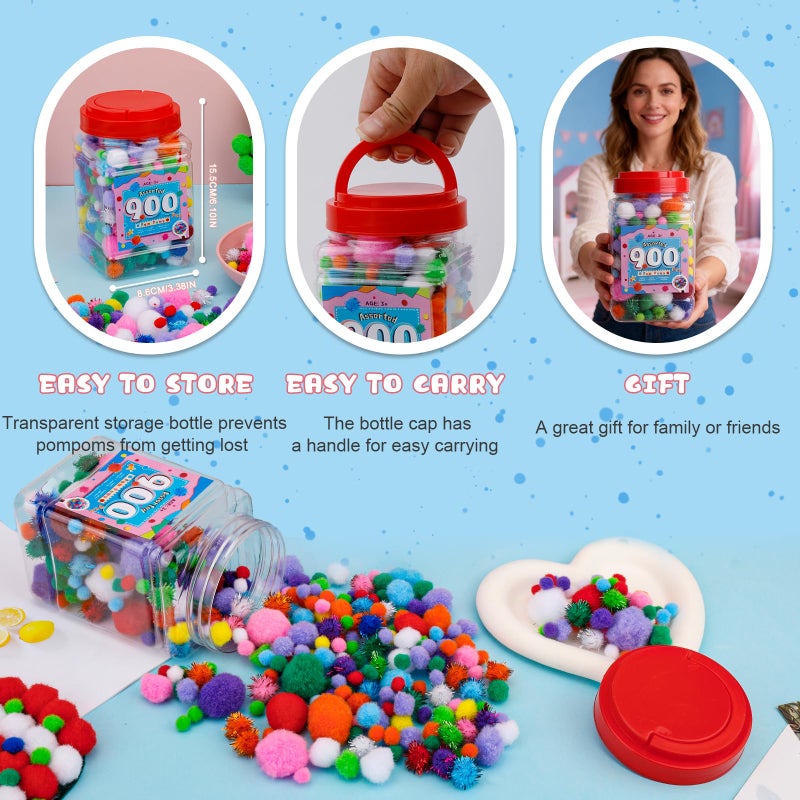 MORFEN 900 Pcs Multicolor Pom Poms, Pom Poms for Crafts, Soft and Fluffy Craft Pompoms, Assorted Sizes and Colors Pompom Balls, for DIY Arts, Home Decorations Crafts Supplies - Image 5