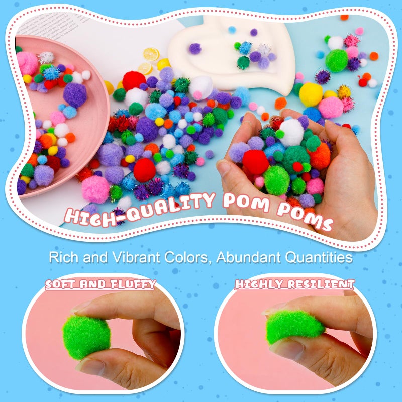 MORFEN 900 Pcs Multicolor Pom Poms, Pom Poms for Crafts, Soft and Fluffy Craft Pompoms, Assorted Sizes and Colors Pompom Balls, for DIY Arts, Home Decorations Crafts Supplies - Image 4