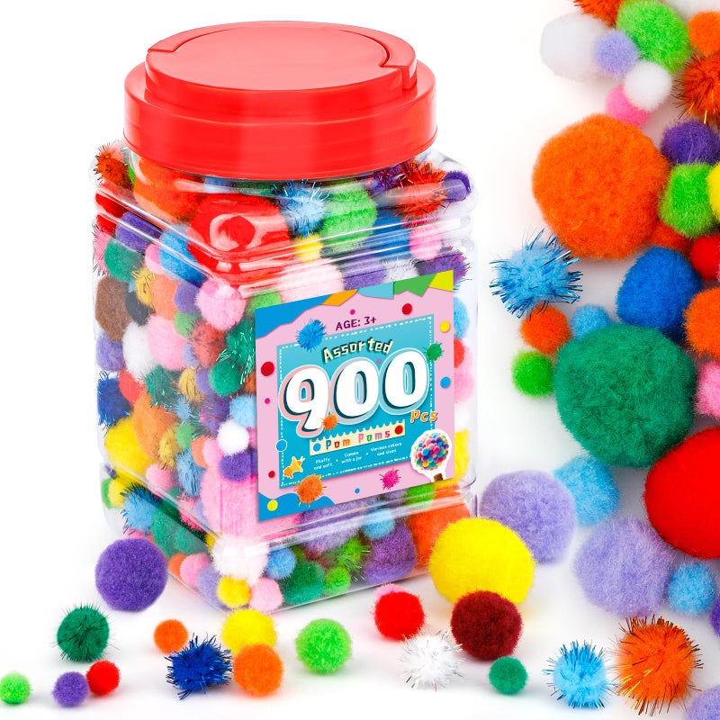 MORFEN 900 Pcs Multicolor Pom Poms, Pom Poms for Crafts, Soft and Fluffy Craft Pompoms, Assorted Sizes and Colors Pompom Balls, for DIY Arts, Home Decorations Crafts Supplies - Image 1