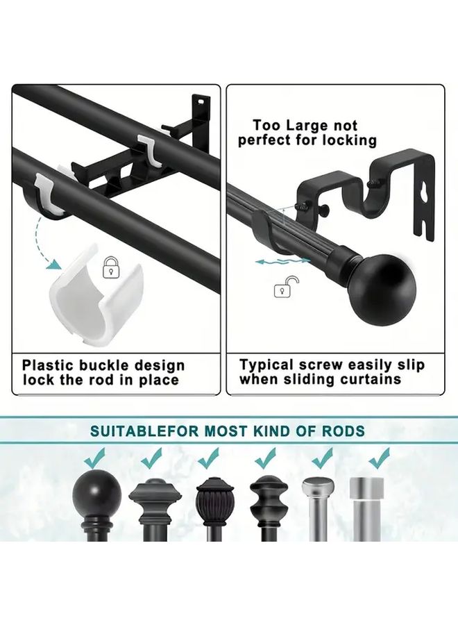 2 Piece Matte Black Double Curtain Rod Set Anti Sagging Scratch Resistant - Image 4