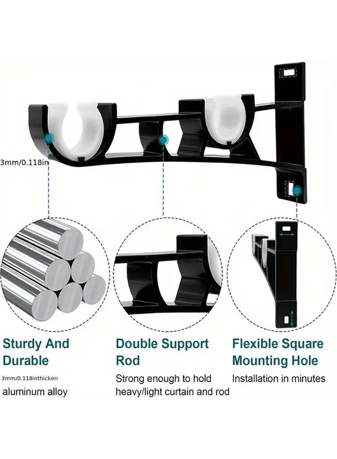 2 Piece Matte Black Double Curtain Rod Set Anti Sagging Scratch Resistant - Image 2