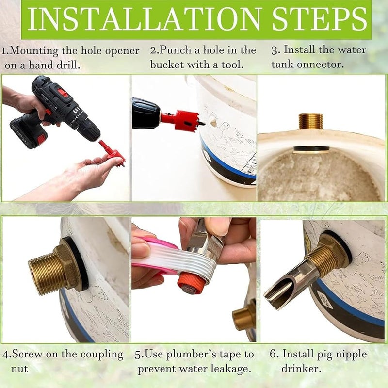 5Pcs Stainless Steel Pig Nipple Waterer with Brass Fittings for Automatic Drinking Systems Easy Installation - Image 5