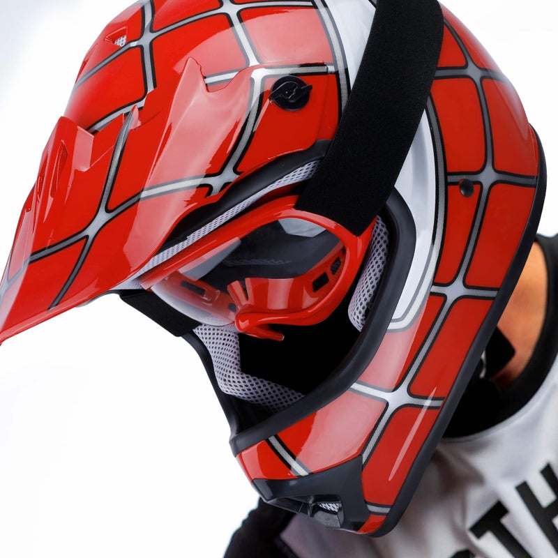 XFMT Kids Dirt Bike Helmet Youth Motorcycle Helmet DOT-Certified Full Face Helmets for Motocross ATV Off-Road Street Bike with Goggles & Gloves, Red Spider Medium - Image 5