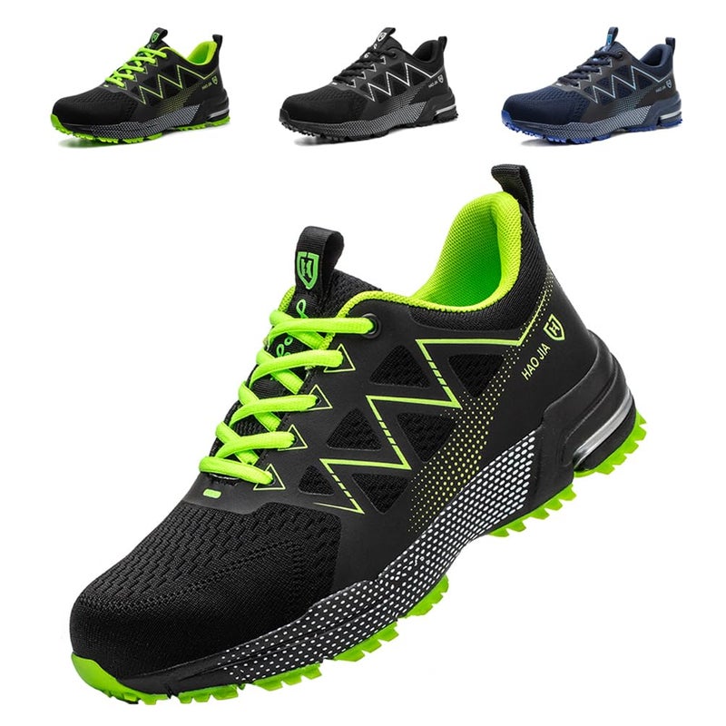 DRECAGE Safety Trainers Mens Steel Toe Cap Trainers Work Safety Shoes Womens Lightweight Breathable Industrial Sneakers Green 9, Green, 41.5 EU - Image 1