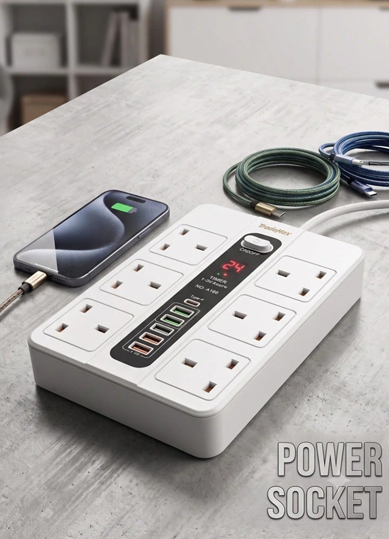 TradaMax TM20 2000W Smart Power Strip | 6 Outlets & 6 USB+PD Ports with Smart Timer & 3m Cable - Image 2