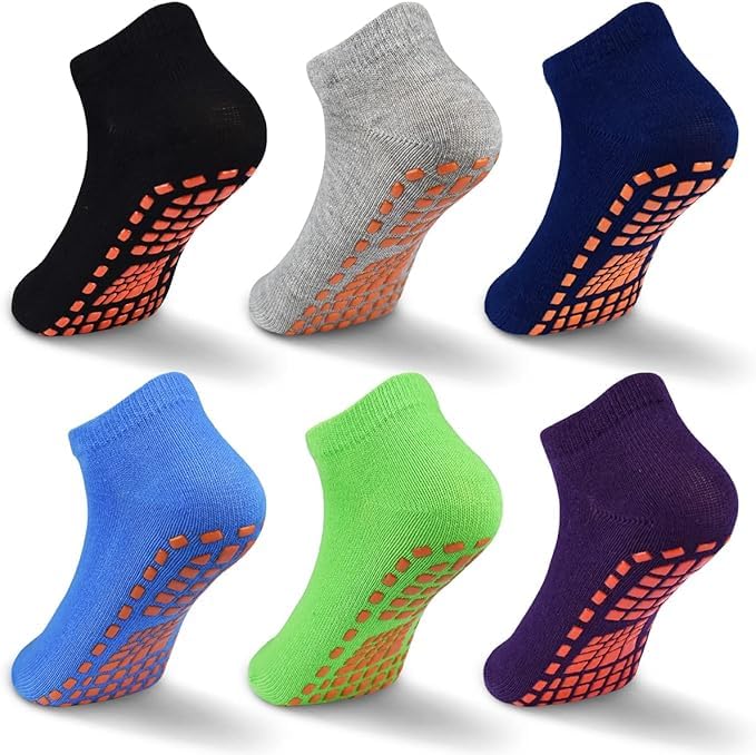 WKLOUYHE Anti-slip Athletic Sock for Kids Youth Grip Soccer Sock Toddler Non-slip Slipper Sock Skid Sports sock for Football Basketball Yoga_Multicolour(7-8 Years) - Image 1