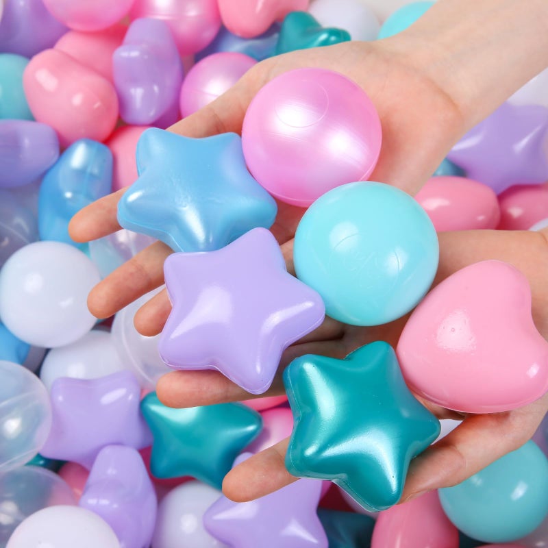 Trendplayball Beat Balls Star and Heart For For Childlers - 100 Count Compital Balls for Ball Pit Play and Play (Pearl Blue Green Pink) - Image 3