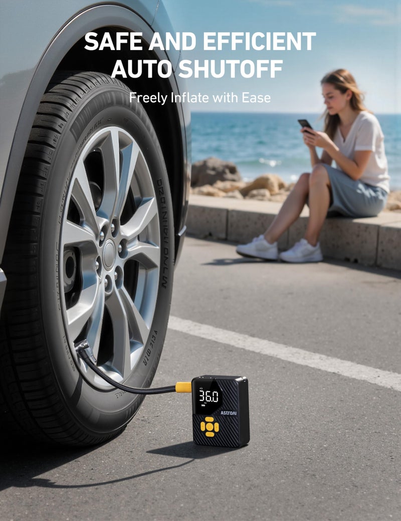 AstroAI 150 PSI Tire Inflator Portable Air Compressor, Cordless Car Tires Air Pump with LED Lights & Pressure Gauge, Auto Shut-Off, L7 Mini Tire Inflator for Cars, Motorcycle, Bicycle, Ball, Yellow - Image 5