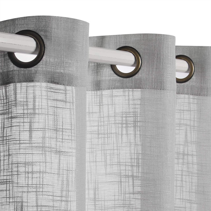 VOILYBIRD Palma Linen Textured Semi Sheer Curtains for Living Room 96 Inches Long Draperies Curtains Bronze Grommet 52W x 96L 2 Panels Grey