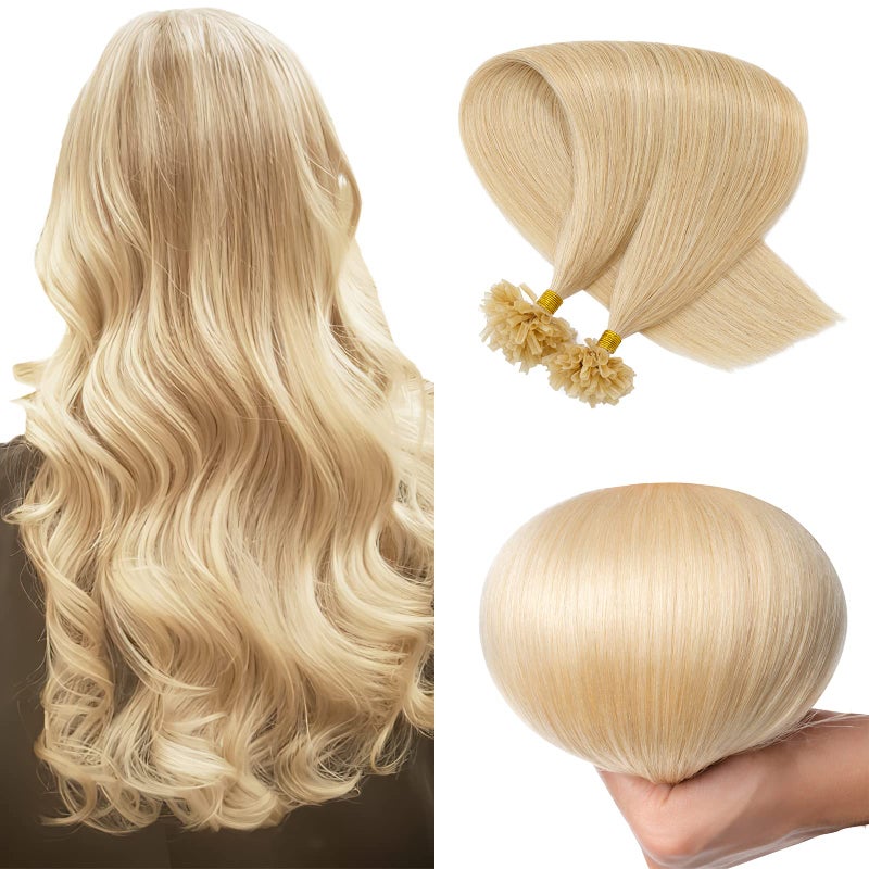 SEGO U Tip Hair Extensions Human Hair Pre Bonded Keratin Fushion Nail Tip Human Hair Extensions 100 Real Remy Hair Silky Straight 100 StrandsPack 50g 24 Natural Blonde 18 inches