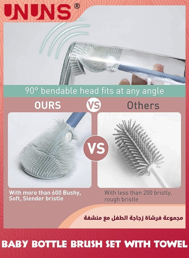UNUNS Baby Bottle Brush,Bottle-Feeding Cleaning Set- Long Handle Telescopic Brush,Silicone Cleaner Brush,Nipple Straw Cleaner,Towel And Stand,Travel Essentials,Gift For New Moms - Image 4