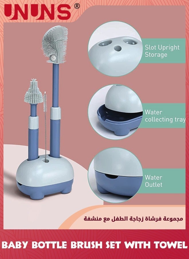 UNUNS Baby Bottle Brush,Bottle-Feeding Cleaning Set- Long Handle Telescopic Brush,Silicone Cleaner Brush,Nipple Straw Cleaner,Towel And Stand,Travel Essentials,Gift For New Moms - Image 2
