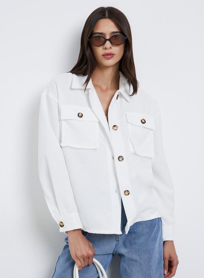 Take Two Women White Corduroy Utility Jacket - Image 1