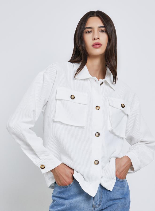 Take Two Women White Corduroy Utility Jacket - Image 3