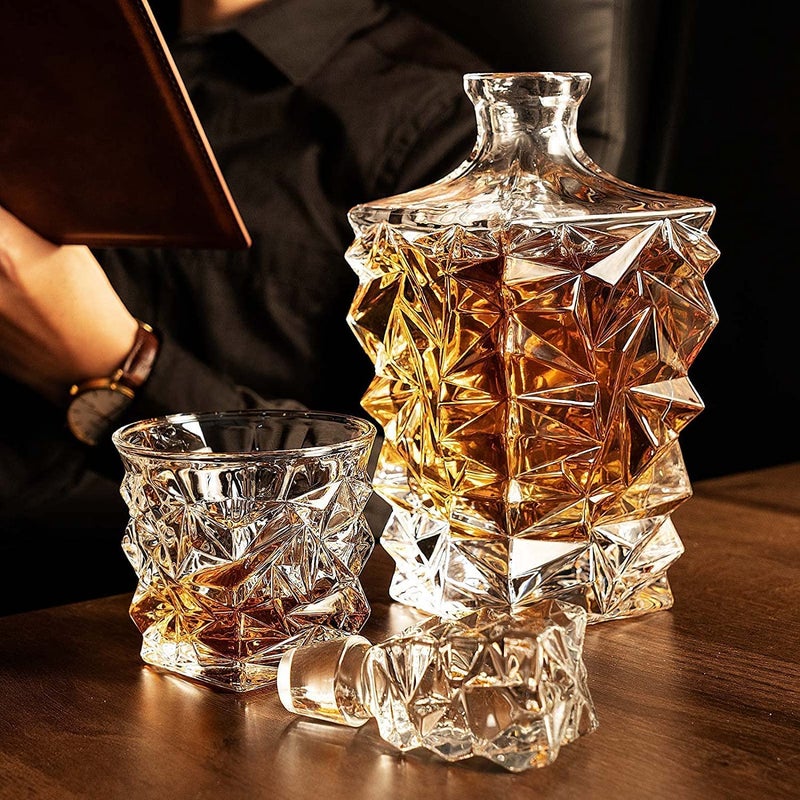 NeWine NeWine Premium Crystal Clear 7Pcs Bar Set, 1 Decanter Bottle(850ml) with 6 Whiskey Glasses(300ml), Perfect for Scotch Whisky Wine Vodka Cocktail Tequila Rum, Best Gift for Men (Diamond Crystal)  - Image 2