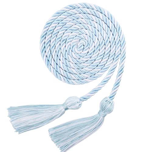 Lxzyu Graduation Cords, Honor Cords Graduation 2025, Cord for Graduation 2025 with Tassels for Grad Students Bachelor Gown Master Doctoral 67" Long Light Blue and White Graduation Cord - Image 1