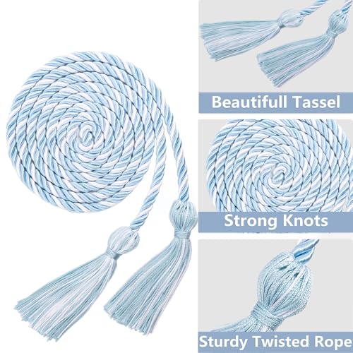 Lxzyu Graduation Cords, Honor Cords Graduation 2025, Cord for Graduation 2025 with Tassels for Grad Students Bachelor Gown Master Doctoral 67" Long Light Blue and White Graduation Cord - Image 3